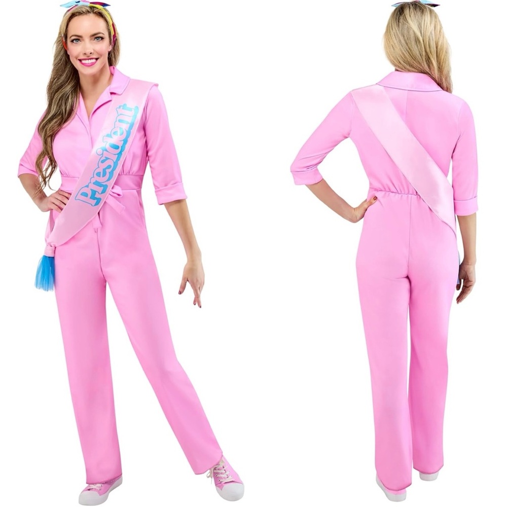 Womens President Barbie Costume Jumpsuit With Headband and Sash-Size Large 12-14